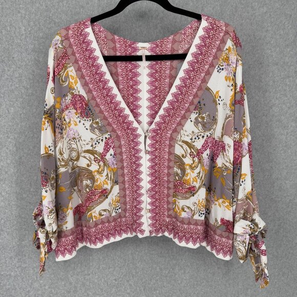 Free People Tops - Free People Catch Me If You Can Button Front Blouse Size M Pink Floral Boho EUC